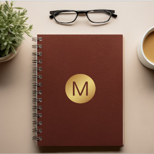 Caderno Espiral Monograma inicial l Couro vermelho clássico e Dour