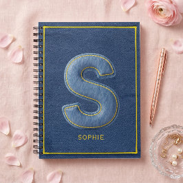 Caderno Espiral Monograma Inicial Letra S em Remendo de Denim Fals