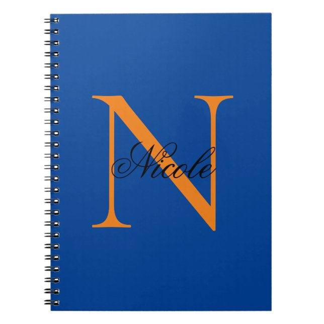 Caderno Espiral Monograma Inicial Manuscrito Próprio Nome Azul Esc (Frente)
