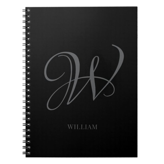 Caderno Espiral Monograma Inicial Personalizado Elegante Preto Cin (Frente)