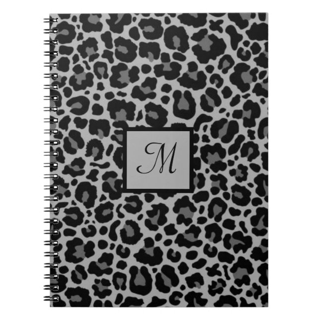 Caderno Espiral Monograma Leopardo Imprimir Cinza de Chita Animal  (Frente)