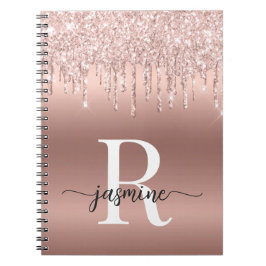 Caderno Espiral Monograma Letra Cursiva em Metal Dourado Rosa com 