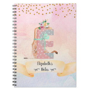Caderno Espiral Monograma - Letra E Bebê Girafa - Notebook Girly