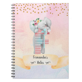 Caderno Espiral Monograma - Letra F Baby Elephant Girl Diary