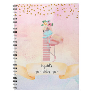 Caderno Espiral Monograma - Letra I Flamingo Girl Daily Studies