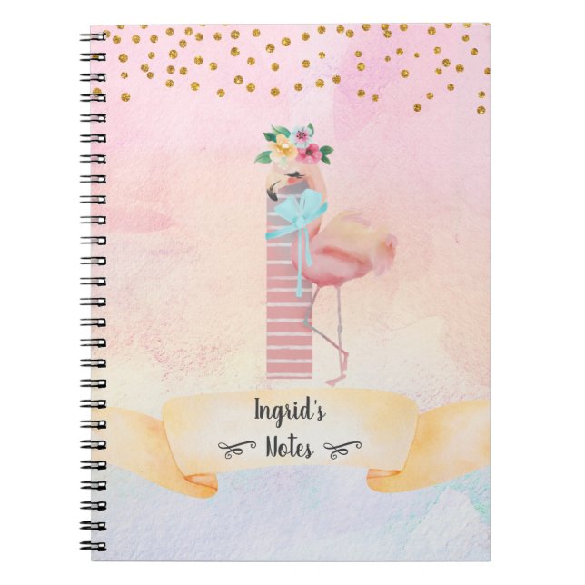 Caderno Espiral Monograma - Letra I Flamingo Girl Daily Studies (Frente)