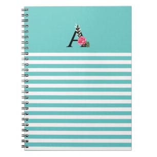 Caderno Espiral Monograma - Letra Inicial A White Pink Rose Strips