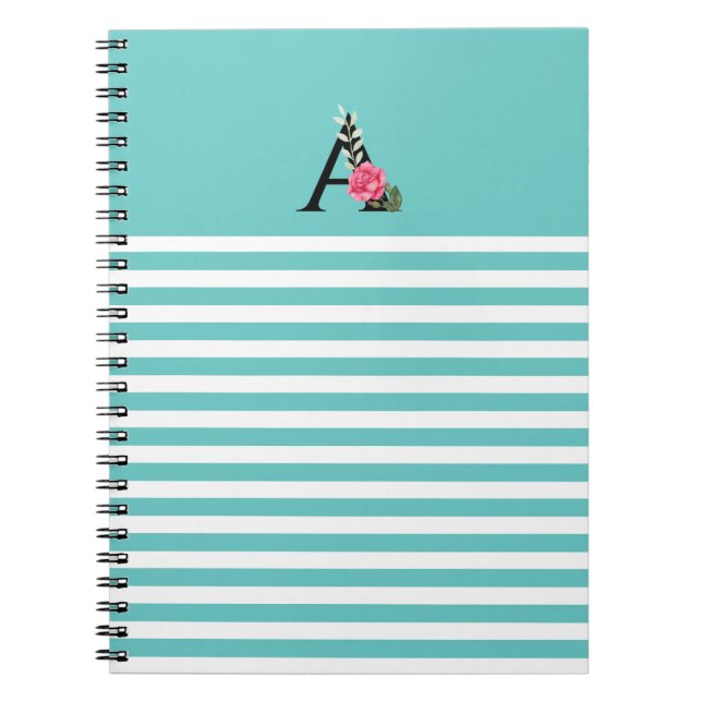 Caderno Espiral Monograma - Letra Inicial A White Pink Rose Strips (Frente)