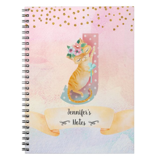 Caderno Espiral Monograma - Letra J Kitten Girl Diary (Frente)