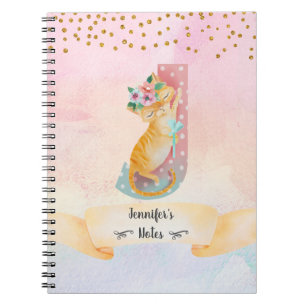 Caderno Espiral Monograma - Letra J Kitten Girly Notebook