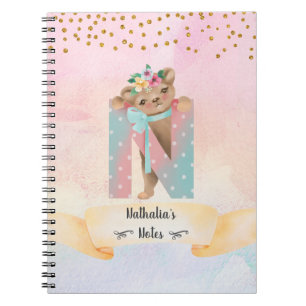 Caderno Espiral Monograma - Letra N Bear Bear Girl - Estudo diário