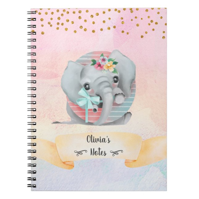 Caderno Espiral Monograma - Letra O Baby Elephant Girl Daily Study (Frente)