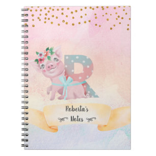 Caderno Espiral Monograma - Letra R Notebook Porco Cónico Girado