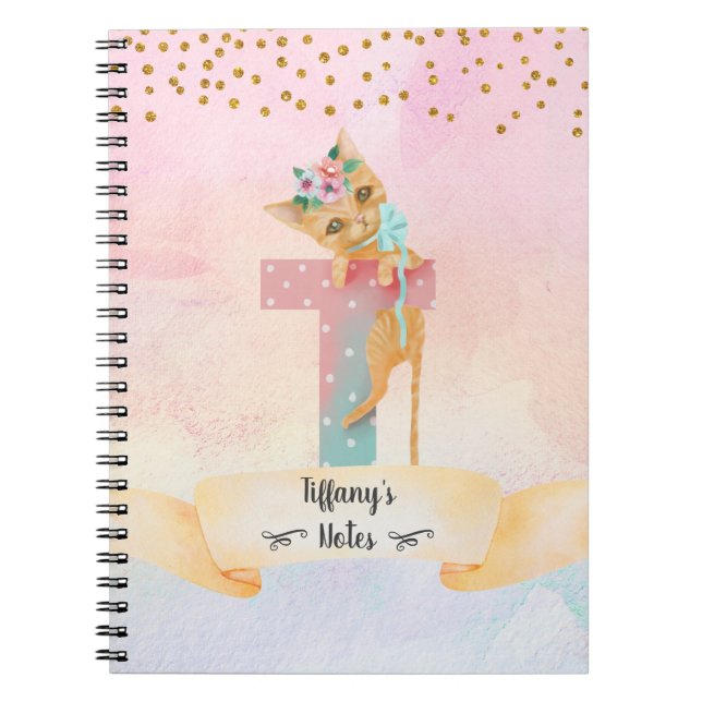 Caderno Espiral Monograma - Letra T Kitten Girl Homeschool Study (Frente)