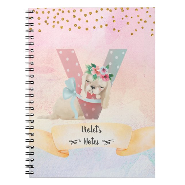 Caderno Espiral Monograma - Letra V Filhote Cachorro Menino (Frente)