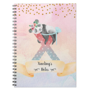Caderno Espiral Monograma - Letra X Baby Panda Girly Notebook