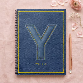 Caderno Espiral Monograma Letra Y com Costura Amarela em Denim Fal