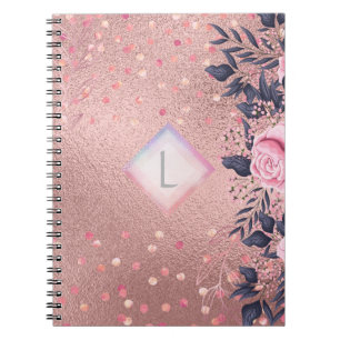 Caderno Espiral Monograma Lilibet Rosê Floral digno de uma Princes