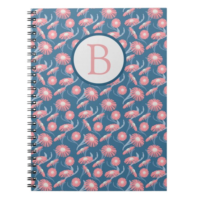 Caderno Espiral Monograma Lindas Flores Rosa (Frente)