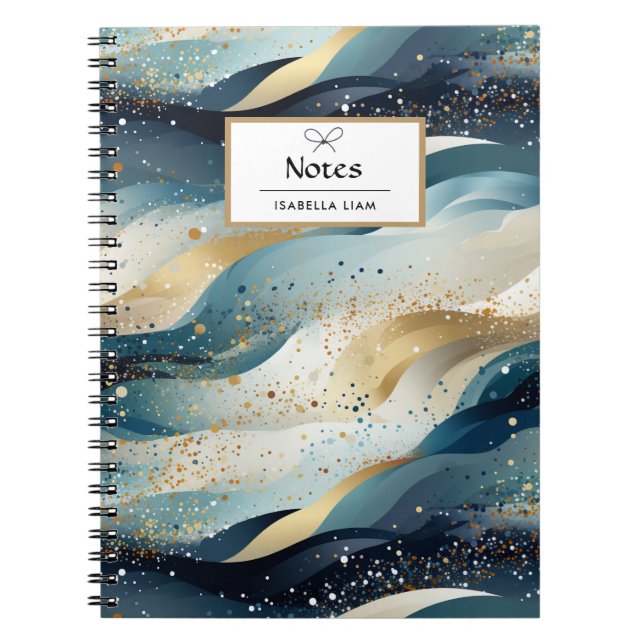 Caderno Espiral Monograma Marinho Azul Abstrato de Inverno de  Mod (Frente)