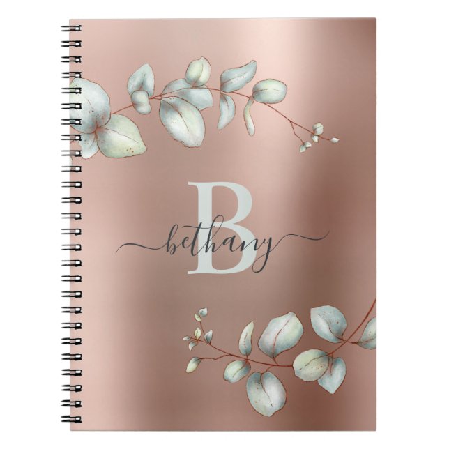Caderno Espiral Monograma Metálico Eucalipto Metálico Dourado rosa (Frente)