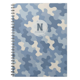 Caderno Espiral Monograma Militar Azul Camo
