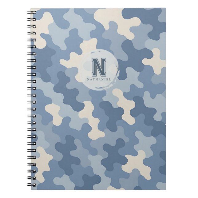 Caderno Espiral Monograma Militar Azul Camo (Frente)