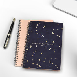 Caderno Espiral Monograma Minimalista de Estrelas Douradas e Céu N