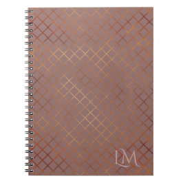Caderno Espiral Monograma Minimalista em Ouro e Taupe Rosa Escura