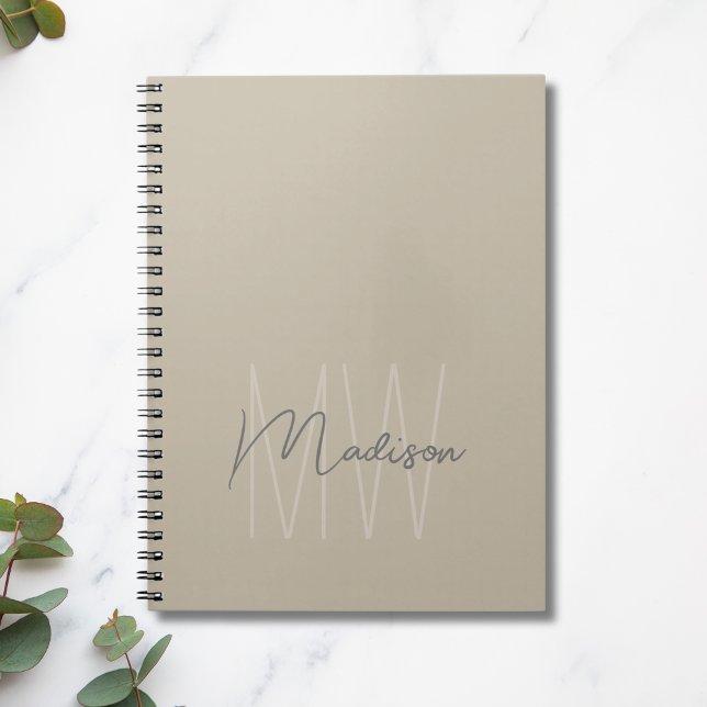 Caderno Espiral Monograma Minimalista Moderno (Custom Modern Monogram Beige Notebook)