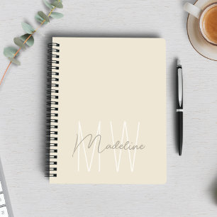 Caderno Espiral Monograma Minimalista Moderno Creme