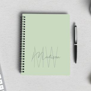 Caderno Espiral Monograma Minimalista Moderno Verde Salvia