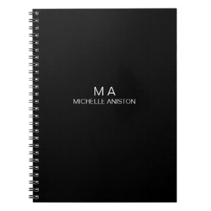 Caderno Espiral Monograma Minimalista Preto Branco Elegante Modern