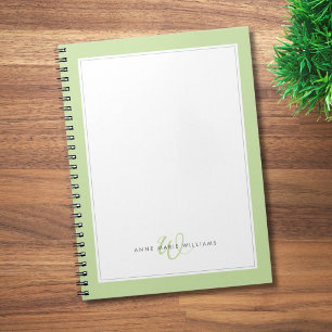 Caderno Espiral Monograma Mínimo de Duas Bordas Verde Claro