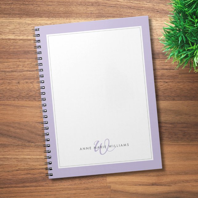 Caderno Espiral Monograma Mínimo Lavanda com Duas Bordas (Criador carregado)