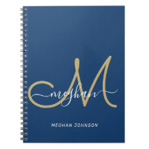 Monograma Moderno Chic em Dourado e Azul Marinho