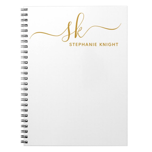 Caderno Espiral Monograma moderno dourado com caligrafia personali (Frente)