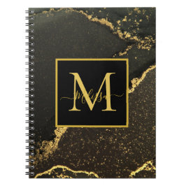 Caderno Espiral Monograma moderno Dourado e preto marmoreado