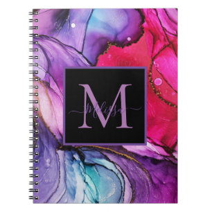 Caderno Espiral Monograma Moderno Elegante Marbled