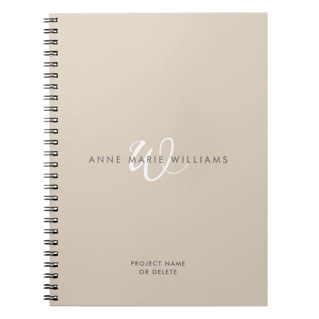 Caderno Espiral Monograma Moderno em Branco Bege Script (Frente)
