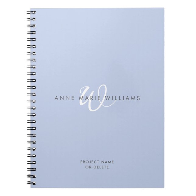 Caderno Espiral Monograma Moderno em Escrita Azul e Branco (Frente)