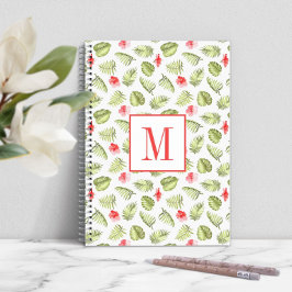 Caderno Espiral Monograma Moderno Folhas de Palmeira Verdes