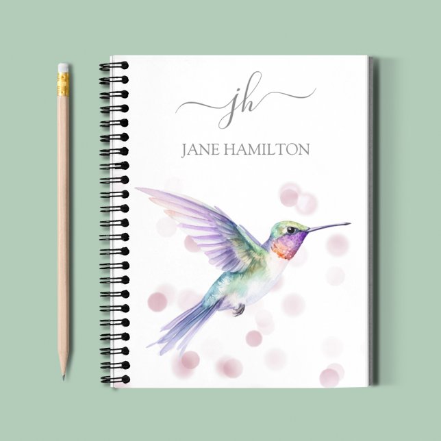Caderno Espiral Monograma Moderno Hummingbird (Criador carregado)