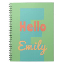 Caderno Espiral monograma moderno menta coral rosa pêssego