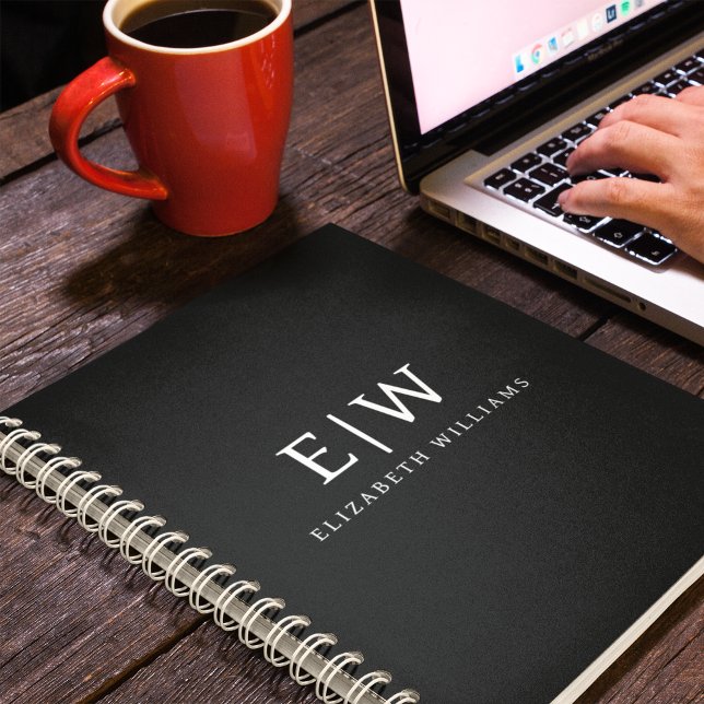 Caderno Espiral Monograma Moderno Minimalista Preto e Branco (Criador carregado)