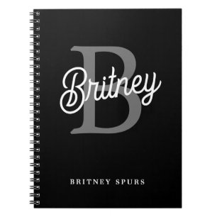 Caderno Espiral Monograma Moderno Nome do Elegante Script de Cinza