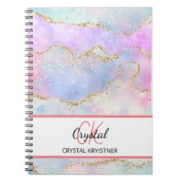 Caderno Espiral Monograma Moderno Pastel Arco-íris