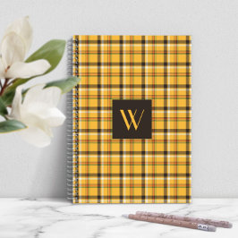 Caderno Espiral Monograma Moderno Xadrez Marrom Tartan