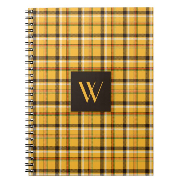 Caderno Espiral Monograma Moderno Xadrez Marrom Tartan (Frente)