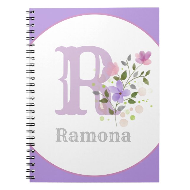 Caderno Espiral Monograma & Nome com Flores (Frente)